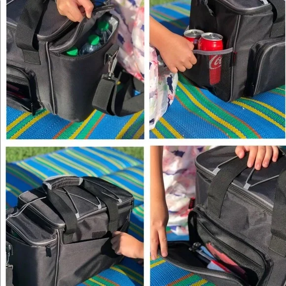 Large Reusable Lunch Cooler Bag for Men, Women and Children Lunch Bag (Black) - Picture 4 of 5